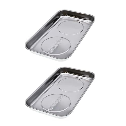 Image of Dunnet Tools 2X Stainless Steel Magnetic Tool Trays 23x14cm | Rectangular Parts Organizer for Screws, Nuts, Bolts, Washers | Heavy Duty Mechanic Tray | Automotive, DIY Workshop Storage