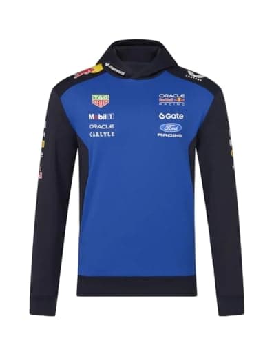 Image of Red Bull Racing F1 Team, Official Castore 2026 Merchandise, Teamwear Pullover Hooded Sweatshirt Hoody, Navy Blue and Racing Blue (UK, Alpha, L, Regular, Regular)