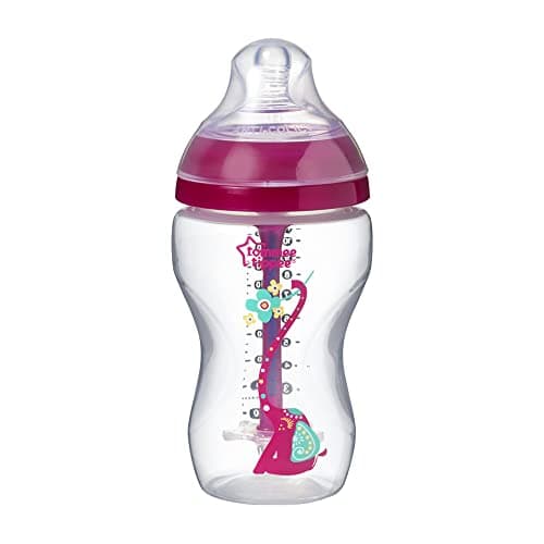 Image of Tommee Tippee Advanced Anti-Colic Baby Bottle, Super Soft Teat, 3+ Months, 340 ml, Pink with Decorations