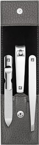 Image of ZWILLING Manicure Set (3 piece, nail care and pedicure, genuine leather case, with nail clipper), Polished Stainless Steel, Anthracite
