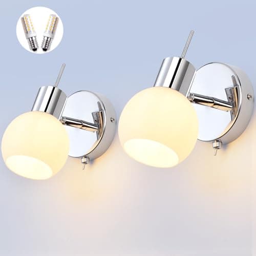 Image of MantoLite LED Modern Wall Lamp 2 Pack Indoor Bedroom Wall Lights with Switch Wall Mounted Lighting Bedside Reading Lamp Living Room Corridor Stairs Wall Sconce (5W E14 LED Bulbs Included)