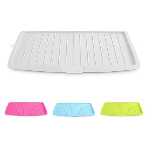Image of CROWNSHOP Drip Tray Plastic Worktop Dish Drainer Large Kitchen Sink Drying Rack Holder Dish Drying Mat Draining Board Mat Draining Tray Multi-Purpose Non-Slip Kitchen Heat Resistant Mat (White)