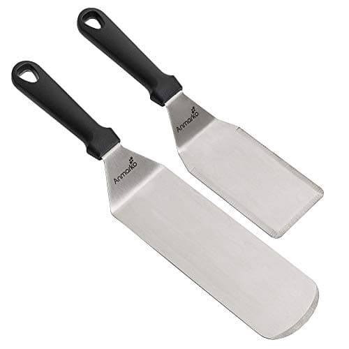 Image of Metal Stainless Steel Spatula Set - Griddle Scraper and Pancake Flipper or Hamburger Turner - Stainless Steel Utensil Great for BBQ Grill Flat Top - Commercial Grade