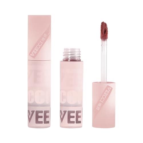 Image of VEECCI Lip Cream, Non-Sticky Matte Lipstick with Velvet Brush for Soft and Flattering Lip Stain, Long-Lasting Liquid Gloss Tint - Revolution Makeup, NU02 Misty Peanch