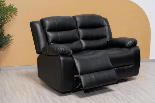 Image of Madrid Leather Recliner Sofa Set with Cupholders – 3+2 Seater Manual Recliner Sofas for Living Room (Black, 2 Seater)