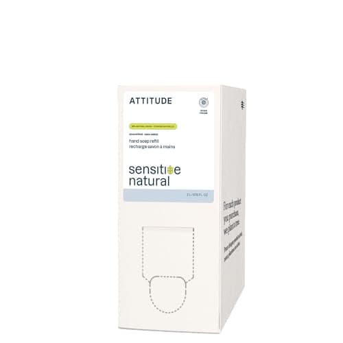 Image of ATTITUDE Gentle Hand Soap for Sensitive Skin, EWG Verified, Enriched with Oats, Dermatologically Tested, Vegan, Unscented, Bulk Refill, 2 Liters
