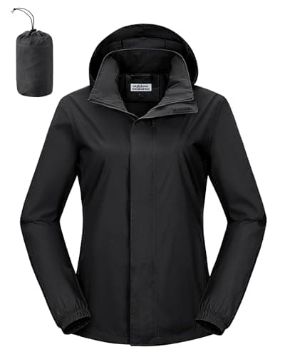 Image of Outdoor Ventures Women's Raincoat Waterproof Rain Jacket Foldaway Hood Cycling Jacket Lightweight Packable Functional Windbreaker For Walking Hiking Black XS