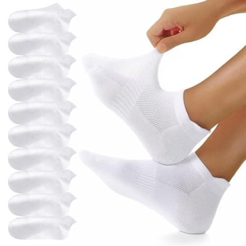 Image of YouShow White Socks Ankle Socks Women Trainer Socks Mens 6-11 Women 6-8 Ladies White 10 Pairs Breathable for Athletic Sports Cotton Low Cut Short Length