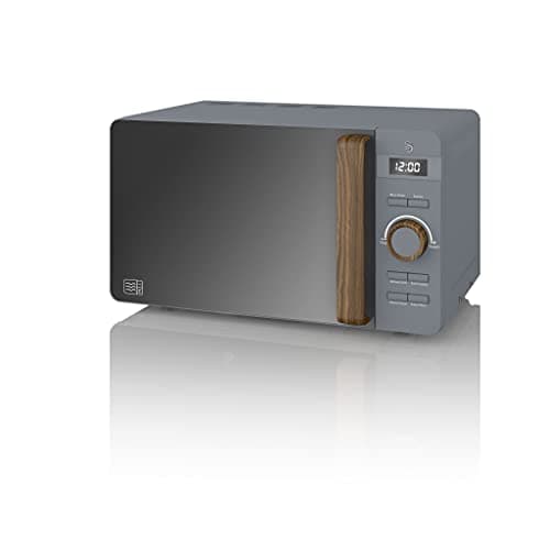 Image of Swan 20L Nordic Digital Microwave, 6 Power Levels, Wood Effect Handle, Soft Touch Housing and Matte Finish, 800W, Slate Grey, SM22036GRYN