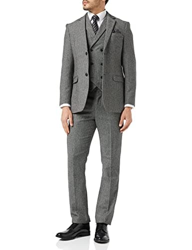 Image of Mens Herringbone 3 Piece Suit Retro 1920s Grey Brown Tweed Classic Tailored Fit [SUIT-GREY-48]