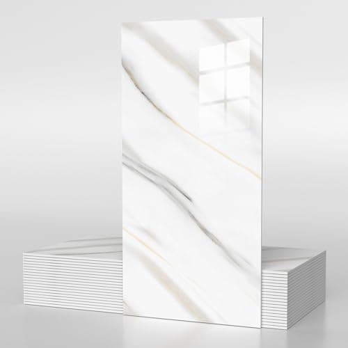 Image of Vieshful 10 Pack 30 x 60 cm Self Adhesive Wall Tiles, Waterproof Back Splash Marble Stick on Tile Kitchen Bathroom, TV Walls, Living Room Gray White (Not Real Tiles)