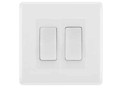 Image of BG White Moulded 2-Gang Light Switch 1x 2-Way + 1x Intermediate – White Inserts