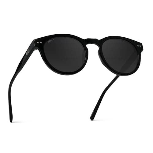 Image of WearMe Pro WMP Eyewear - Women's Polarized Sunglasses: Classic Round Retro Style (Black/Smoke Lens)