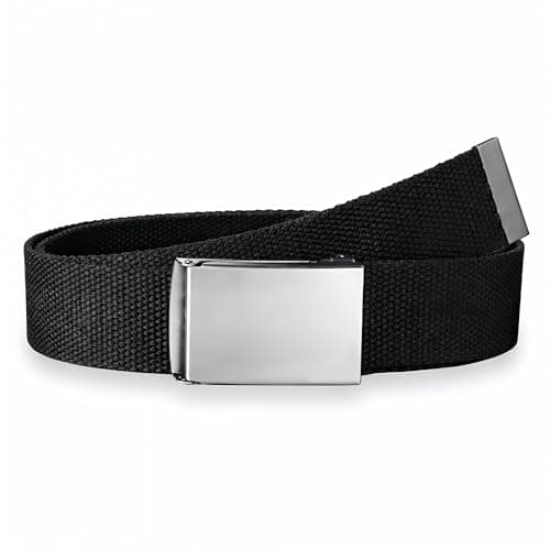 Image of WedDecor Unisex Webbing Belt Fits 26-51 Inches - Army Combat Style Cotton Fabric Canvas Material - With Shiny Silver Buckle Slide Catch Clamp for Casual Wear-Black