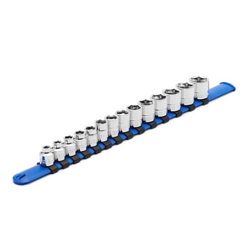 Image of CASOMAN 14 Piece 3/8" Drive 6 Point Stubby Socket Set, Metric, Mirror Chrome Finish, 6,7,8,9,10,11,12,13,14,15,16,17,18,19mm