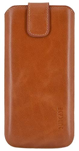 Image of Suncase Genuine Leather Case Compatible with Nokia 5710 Xpress Audio with Pull-Up Strap and Magnetic Closure Cognac