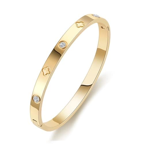 Image of RUIQUAN 18K Gold Plated Love Friendship Bracelet Crystal Bangle Cuff Best Gifts for Mother's Day Valentine's Day Wedding Couples and Birthdays