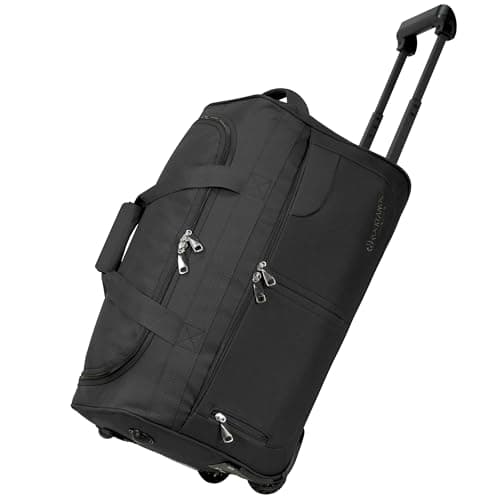 Image of Rocklands® Lightweight Luggage Rolling Holdall Suitcase Wheeled Small Duffle Bag Travel Bag RL501 (Black/Black, Small (Carry on) 20" (H55 x L29 x W28 cm))