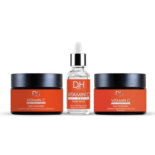 Image of Dr H Vitamin C Anti-Ageing Skincare Kit - Day & Night Moisturiser (60ml), Anti-Aging Facial Serum (30ml) - Nourishing, Radiant Skin with Vitamin C, Vitamin E & Coconut Oil