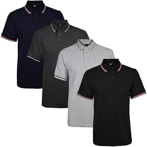Image of True Face Mens Tshirts Polos Pique Tipping Collar Buttoned Regular Fit Top Tip Set 1-4 Pack M