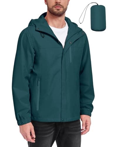 Image of Xnova Mens Waterproof Jackets Lightweight with Hood, Packable Rain Jacket Windbreaker Zipper Rain Coat for Hiking Cycling Outdoor Work, Lake Blue, M