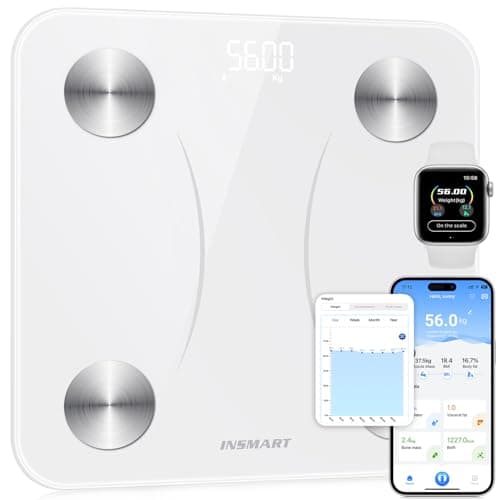Image of Scales for Body Weight, INSMART Updated Weighing Scales for Bathroom with Ultra Wide Platform 12 x 12 inches,Bluetooth Digital Smart Scales with Heart Index & Body Balance Function for Fitness