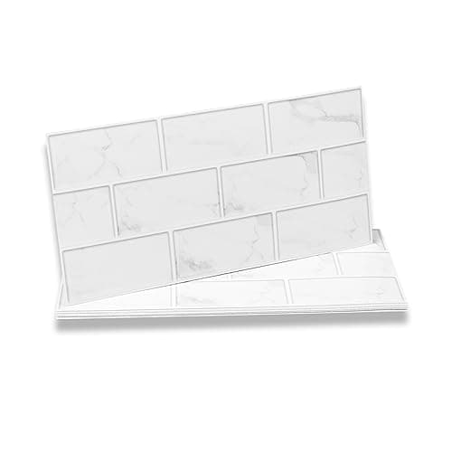 Image of Fantasnight White Tile Stickers Vinyl Peel and Stick for Bathroom Kitchen 30x15cm 12Pcs Brick Self Adhesive Wall Tile Waterproof Tiles Stick on Tile Backsplash for Living Room