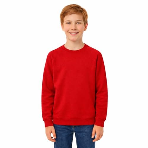 Image of KHIM Fleece Sweatshirt Unisex Sweater Jumper Full Sleeve Kids Boys Girls Children Top Crew Neck Outdoor Activewear (UK, Age, 11 Years, 12 Years, Regular, Red)