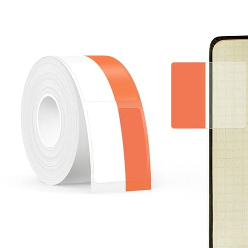 Image of SUPVAN T50M Series Label Maker Tape, 25mm x (13+15) mm 100 Labels/Roll Genuine Laminated Thermal File Label Tape Refill, Waterproof Oilproof Highly Adhesive Auto Detect Labels, Black on Orange