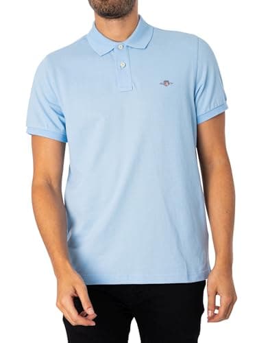 Image of GANT Mens Shield Short Sleeve Pique Polo Shirt Pale Blue S