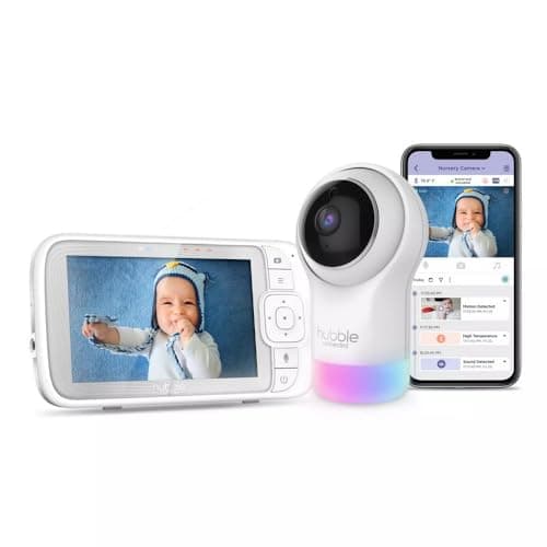 Image of Hubble Nursery Pal Glow+ 5 Inch Video Baby Monitor with Night Light, Remote Pan, Tilt and Zoom, Room Temperature Sensor, Private and Secure Wi-Fi Connection - White