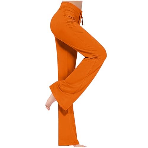 Image of Znwerma Women Clothes Yoga Pants for Women High Waisted Drawstring Bootcut Flared Leggings Plain Stretch Bootleg Workout Flares Trousers Running Sport Gym Wear Legging Orange