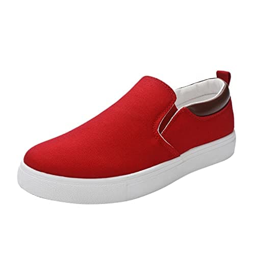 Image of Men's Wide Canvas Casual Loafers Low Top Slip on Sneakers Leisure Fashion Soft Soles Shoes Comfortable Flats Classic Sneakers Walking Shoes Red