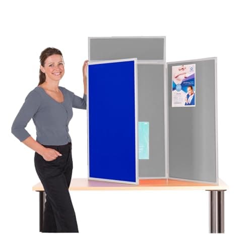 Image of Wonderwall Desktop Exhibition 3 Panel Folding Display Panel Kit, Twin Royal Blue/Grey, with Grey PVC Frame, with Bag, 100 Adhesive Tabs & Header -11 Colours - for Schools, Exhibitions, Venues