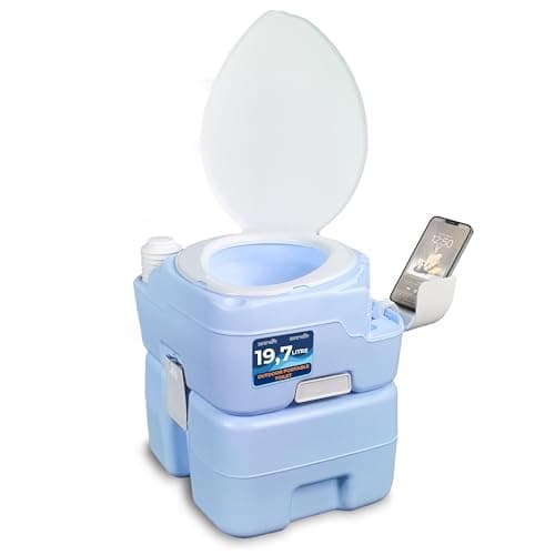 Image of SereneLife 20L Outdoor Camping Toilet, Portable Toilet, Comfortable Flushable Portable for Adults, Travel, Compost, Porta Potty Loo, Detachable Waste Tank & Phone Holder