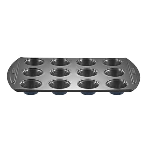 Image of lakeland Non-Stick 12 Hole Deep Bun Tin – Clever Fill Guides for Evenly Sized Bakes Sure Grip Handle