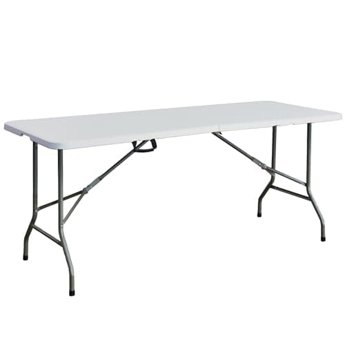 Image of Yaangagpe 6ft Folding Trestle Table-Space-180cm Extra Wide, Portable Heavy-Duty Design with Carry Handle: Suitable for Indoor/Outdoor Use - Camping, Picnic, Party, BBQ & Crafts Included, White