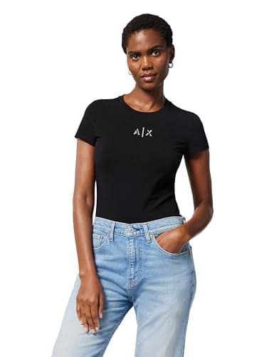 Image of Armani Exchange Women's Short-Sleeved Front Shadowed Logo Slim Fit T-Shirt, Black, S