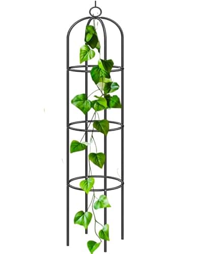 Image of DIVCHI Black Metal Garden Arbour Arch Steel Frame Garden Arch for Climbing Plants, Roses (Black (Garden Obelisk) Style 2)