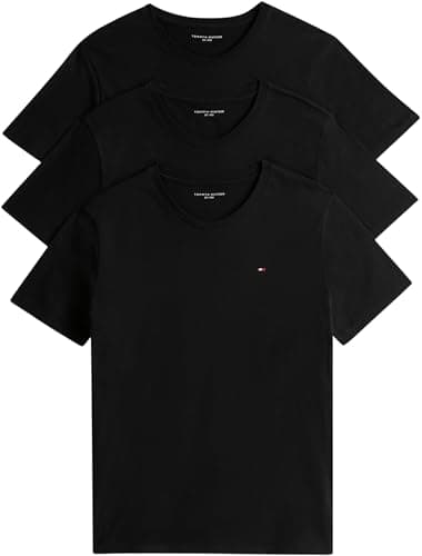Image of Tommy Hilfiger Men’s 3 Pack Short Sleeve Slim Fit T-Shirts, Black (Black/Black/Black), M