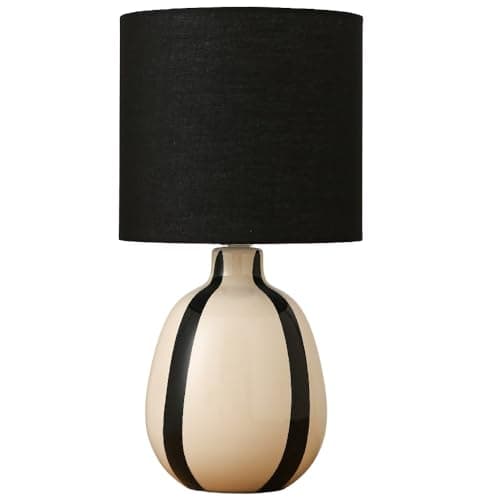 Image of Britalia Ceramic Table Lamp, Black and Cream, with Black Drum Shade, SES, 42cm x 22cm, 1.20kg