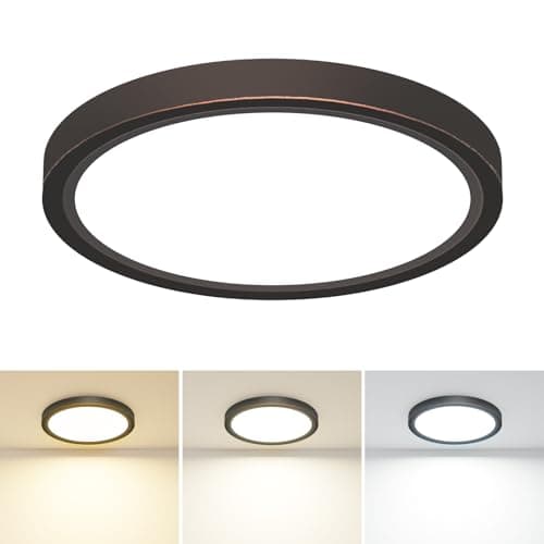 Image of slochi Bathroom Light, 3000K/4000K/6500K 3 Color Temperature, Waterproof IP44, Small, Round, Modern, Flush Ceiling Light for Bathroom, Kitchen, Bedroom, HallwayØ18CM(Oil Rubbed Bronze)