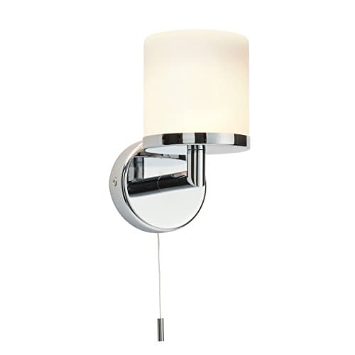 Image of LIPCO Modern Chrome Plated and Frosted Glass Shade Light Fixture with Pull Cord Switch - IP44 Rated Wall Lamp | LED Compatible Fitting for Bathroom Lighting, Restaurant, Bedroom, Living Room, Bedside