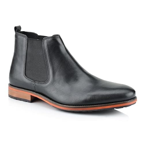 Image of Silver Street London Men's Argyll Leather Chelsea Boots |Slip-On Smart Casual Ankle Boots with Elastic Gusset - Black, 8 UK