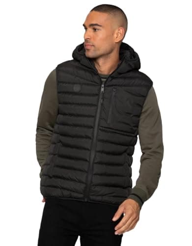 Image of Spindle Mens Hooded BodyWarmer Gilet Hood Padded Gillet Zip Up Sleeveless Coat Zip Pocket Jacket Black M