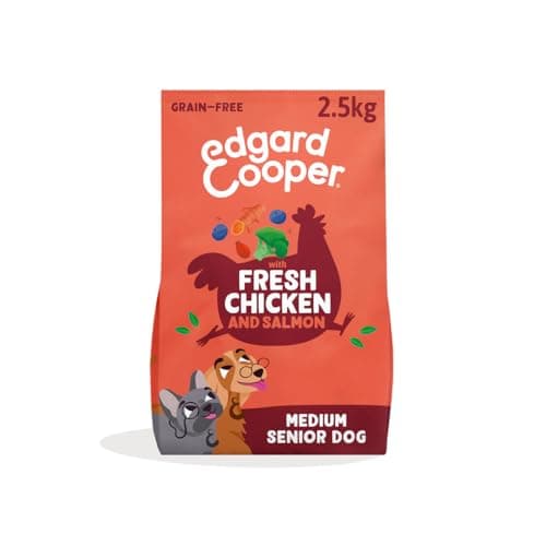 Image of Edgard & Cooper Grain Free Dry Dog Food For Medium Breed Senior Dogs (2.5kg), Fresh Chicken & Salmon, Glucosamine For Aging Joints, With Broccoli, Rosehip And Turmeric, Never Meat Meal