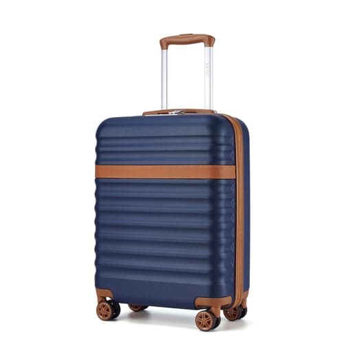 Image of Kono 20 Inch Cabin Suitcase for easyJet Ryanair Small ABS+PC Hardshell Carry On Lightweight Travel Luggage with TSA Lock Spinner Wheels (Navy/Brown)