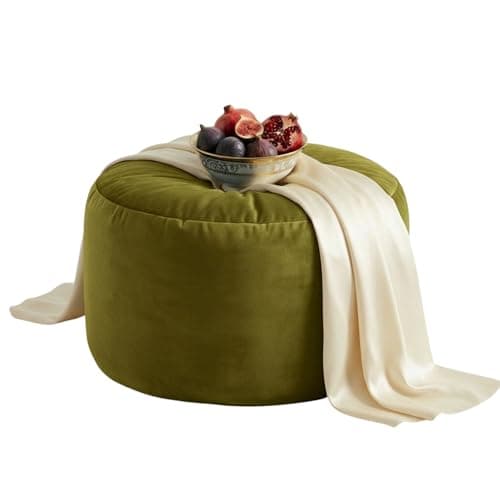 Image of Kosiproducts Velvet Beanbag Ottoman Round Circle Footstool Pouf Chair Pouffe soft luxury Polyester, Polysterene Beads Filled (Sage, [35cmx35cmx35cm)