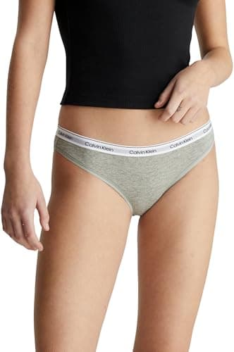 Image of Calvin Klein Women’s Bikini Briefs with Logo Waistband, Grey (Grey Heather), L