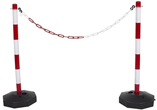 Image of Red & White Plastic Chain 2 Post Set Demarcation Safety Chain Barrier Post Pole with Base and 3mtr Plastic Chain